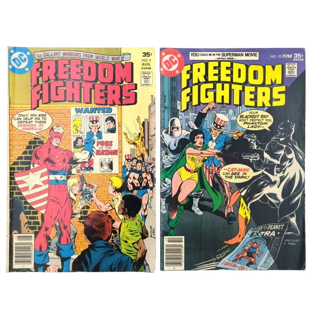 Freedom Fighters DC Comics Lot 9 10 1977 Bronze Age Catman Thomas Blake App